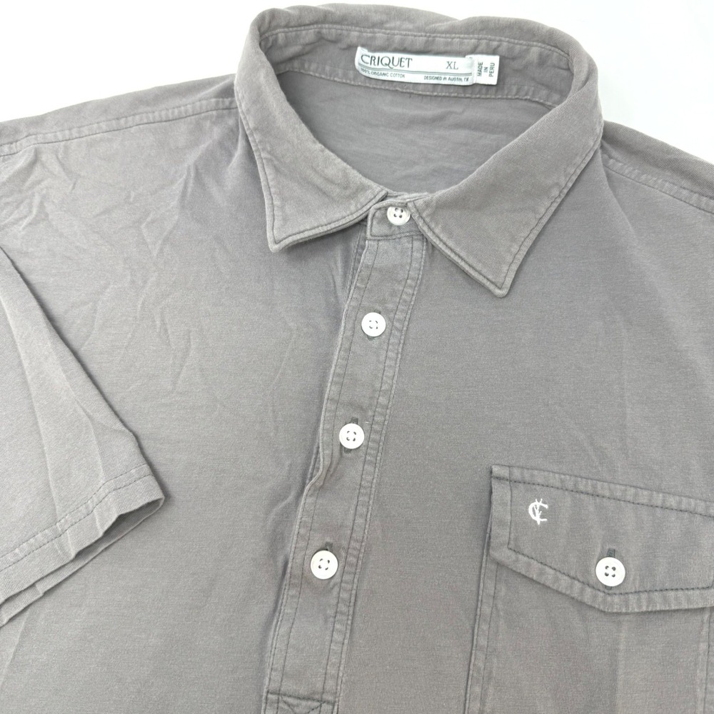 Criquet Mens XL Gray Organic Cotton Short Sleeve Pocket Polo Shirt